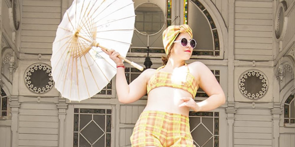 Plavky dvoudílné zelená kostka