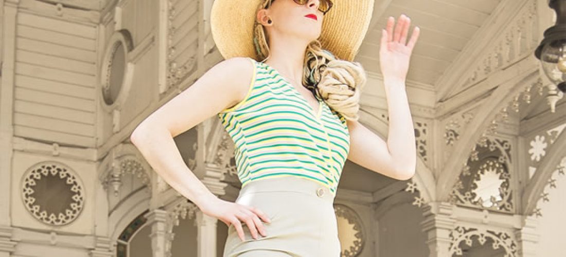 Plavky zeleno-žlutý proužek