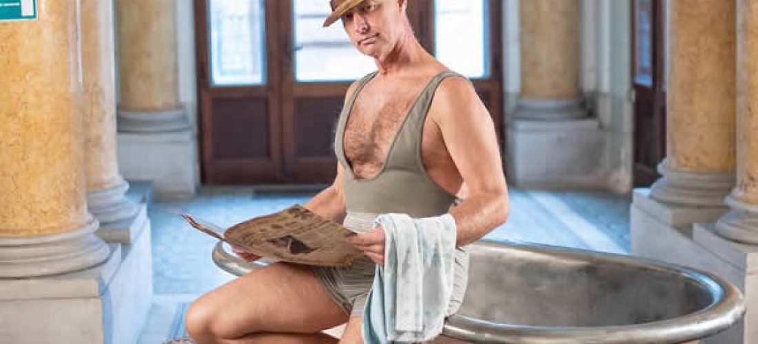 Pánské dobové plavky khaki s&nbsp;ramínky